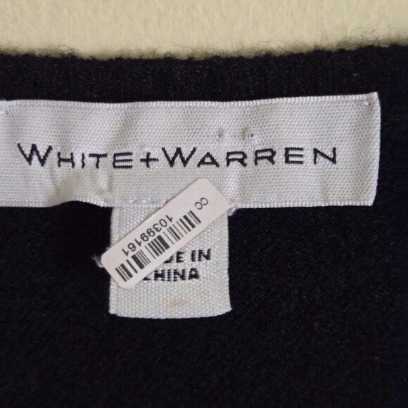 White And Warren Black Cream Assymetric Colorblock Cashmere Sweater Size M - Picture 4 of 5